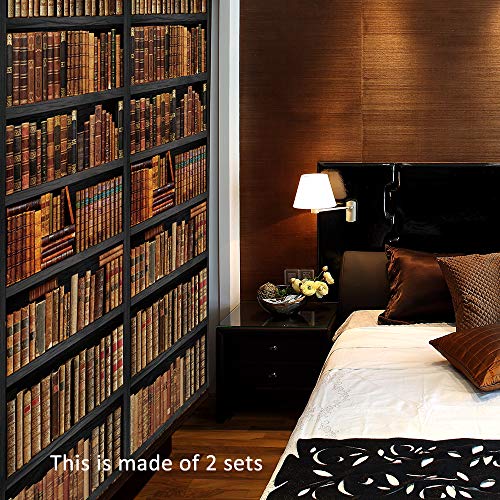Modern Art Self Stick Vinyl Door Mural Sticker, Peel and Stick Removable Refrigerator Wrap Decal, Book Shelf, 32.3x78.7, 2 Pcs Set - color: Book Shelf