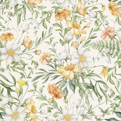 Peel and Stick Wallpaper, Watercolor Warm Floral Botanical Pattern, 118in x 17.7in, Waterproof Vinyl, Removable Reusable, Eco-Friendly, for Bedroom Living Room Rental Apartment - color: Watercolor04, size: 17.7" x 118.1"