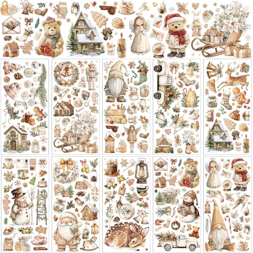 Lincia 10 Sheets Christmas Rub on Transfers for Crafts, Gnome - style: Gnome