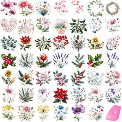 48 Sheets Rub on Transfers for Crafts and Furniture Rub on Transfer Stickers Decals for Wood,2.5 * 2.5inch (Dreamlike Wildflowers) - style: Dreamlike Wildflowers