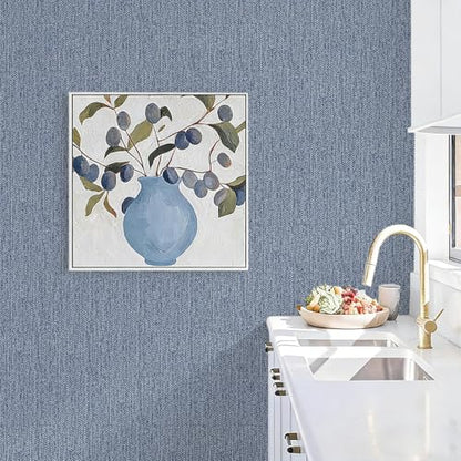 Grasscloth Peel and Stick Wallpaper Blue Contact Paper 16in x 197in - color: Blue, size: 15.7" x 196.8"