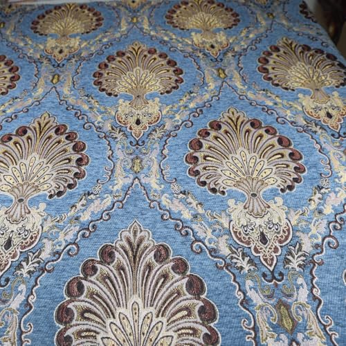TinaKim Thick Chenille Damask Fabric, for Chair Couch Pillow Tablecloth Material DIY Repair (Blue Peacock, 1 Yard) - color: Blue Peacock, size: Cut by the yard