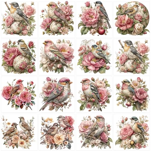 16 Pcs Vintage Floral Rub-On Transfers for Furniture & Crafts, 6 x 6 Inch - style: Vintage Rose Birds