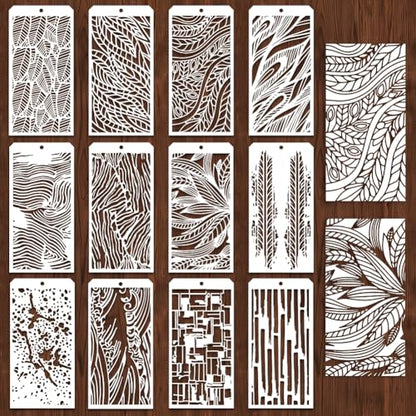 12 Pcs Painting Stencils, Reusable Craft Templates Feathers Abstract Stencil for Wall Decor, Fabric, Wood, Canvas - style: Abstract