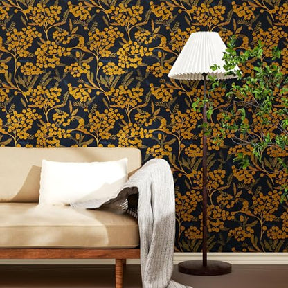 Blue Boho Floral Peel and Stick Wallpaper 17.5" x 393.5" - color: Blue, size: 393.5" x 17.5"
