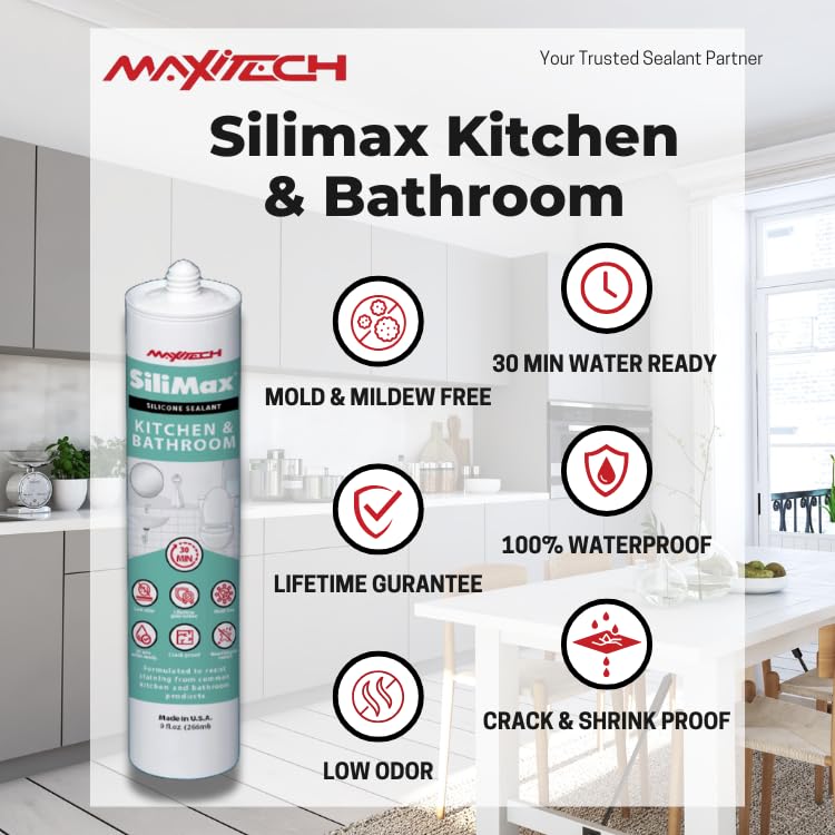 Kitchen & Bathroom Silicone Caulk– 100% Clear Silicone Sealant Waterproof for Sinks, Tubs, Shower Seal & Toilet Seal – Crack-Proof, Quick-Dry Formula Silicone Caulking, 12-Pack - style: 12 Pack