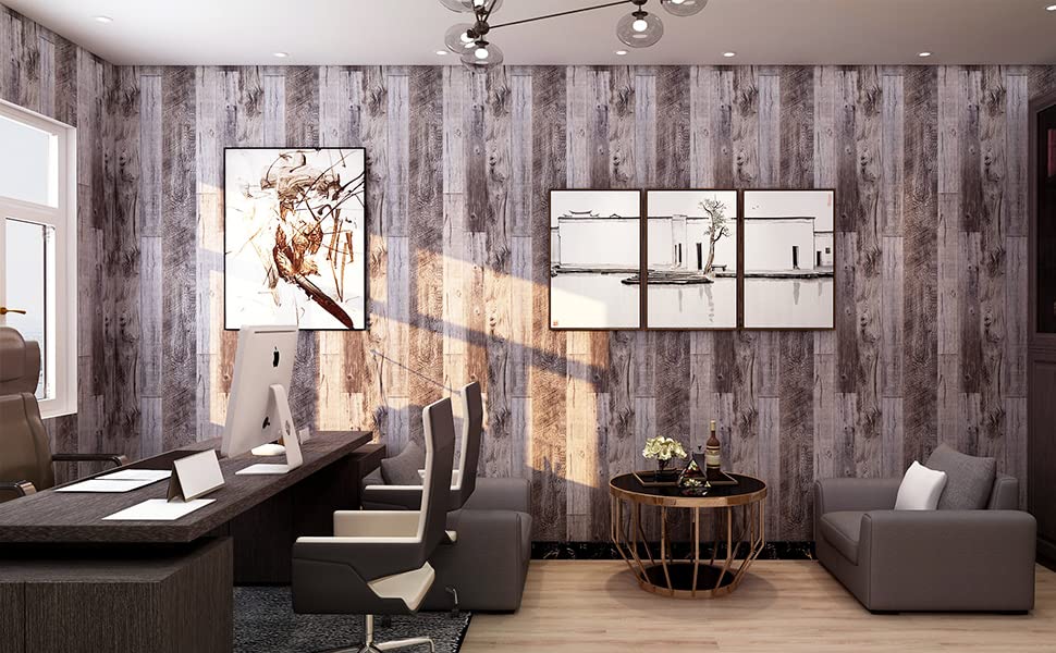 Yun-aeon Natural Wood-Gray Contact Paper Peel and Stick Wallpaper - color: Natural Wood-Gray, size: 17.3" x 400"
