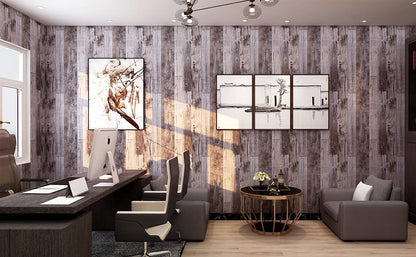 Yun-aeon Natural Wood-Gray Contact Paper Peel and Stick Wallpaper - color: Natural Wood-Gray, size: 17.3" x 400"