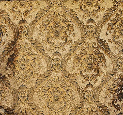Damask Tapestry Chenille Fabric - Upholstery Fabric, 60" Width - Sold by The Yard (Light Brown/Gold) - color: Light Brown/Gold