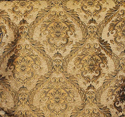 Damask Tapestry Chenille Fabric - Upholstery Fabric, 60" Width - Sold by The Yard (Light Brown/Gold) - color: Light Brown/Gold