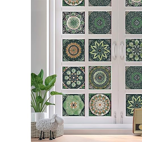 Easy Peel Stick Vinyl wall Tile Decals 6x6in Stick on backsplash,12Pc - color: Multi Color (Green Main Color) 6x6