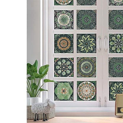 Easy Peel Stick Vinyl wall Tile Decals 6x6in Stick on backsplash,12Pc - color: Multi Color (Green Main Color) 6x6
