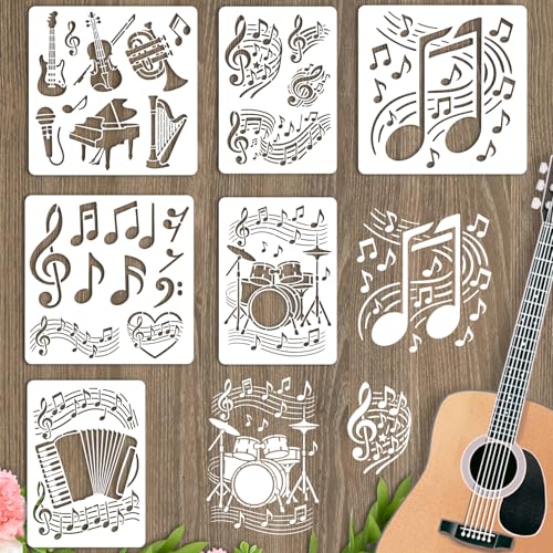 INFUNLY 6pcs Musical Instrument Stencil for Painting 11.8x11.8 Inches Reusable Music Note Stencils 8.3x11.7 inches Orchestra Stencils Drum Piano Drawing Template for Wood Canvas Wall Paper - style: Music theme