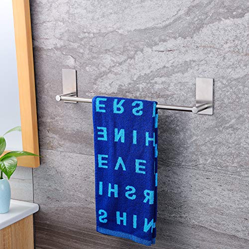 Taozun 16-Inch Self-Adhesive Towel Bar with 2 Pack Hooks, Stainless Steel - color: Silver, size: 16-Inch
