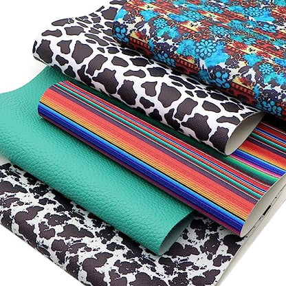 David accessories Cow Pattern Faux Leather Sheets Pattern Synthetic Leather Fabric Canvas Back 5 Pcs 7.7" x 12.9" (20 cm x 33cm) for DIY Earring Making Crafts (A)