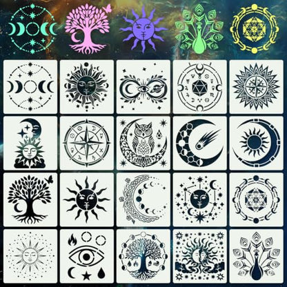 Sun Moon Stencils for Crafts Reusable 20Pcs Stencils(5.9X5.9 Inch) - color: Moon 2