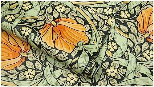 HAOKHOME William Morris Style Peel and Stick Wallpaper Art Deco Wall Paper - color: Green/Yellow/Black, size: S: 17.3in x 9.8ft
