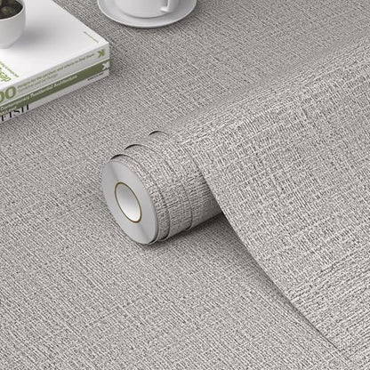 WADILE Grasscloth Peel and Stick Wallpaper 15.7in x 78.7in, Textured Contact Paper for Cabinets, Faux Linen Wall Paper Pull and Stick, Fabric Vinyl Wallpaper Self Adhesive Light Gray - color: Light Gray, size: 15.7" x 78.7"