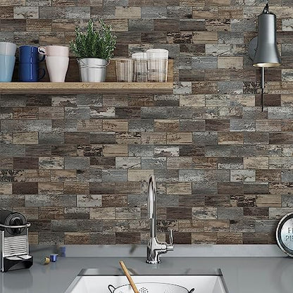 20-Sheet Rustic Wood Peel and Stick Subway Tile for RV Vanity - color: Old Wood Wood Grain