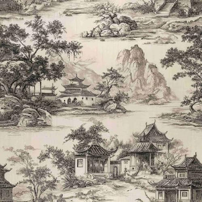 Chinoiserie Landscape Peel and Stick Wallpaper, Vintage Chinese Ink Pattern - size: 17.7" x 236"