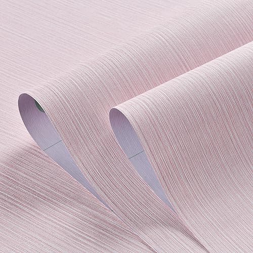 Haimin Grasscloth Wallpaper Textured 24in X 393in Fabric Contact Paper Pink Wall Paper Textured Linen Peel and Stick Self-Adhesive Thick Vinyl Embossed Film Wallpaper (Pink) - color: Pink