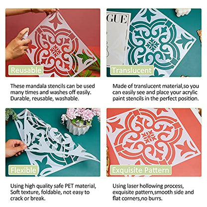 Zonon 4 Pcs 12 x 12 in Reusable Tile Stencil for Painting Large Pattern - size: 12x12 in, style: Moroccan