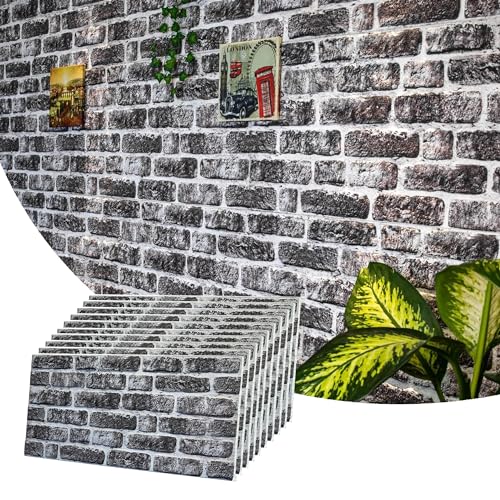 Dundee Deco 3D Wall Panels Faux Brick - Cladding, Charcoal White Stone Look Wall Paneling, Styrofoam Facing for Living Room, Kitchen, Bathroom, Balcony, Bedroom, Set of 10, Covers 54 sq ft - color: Charcoal White