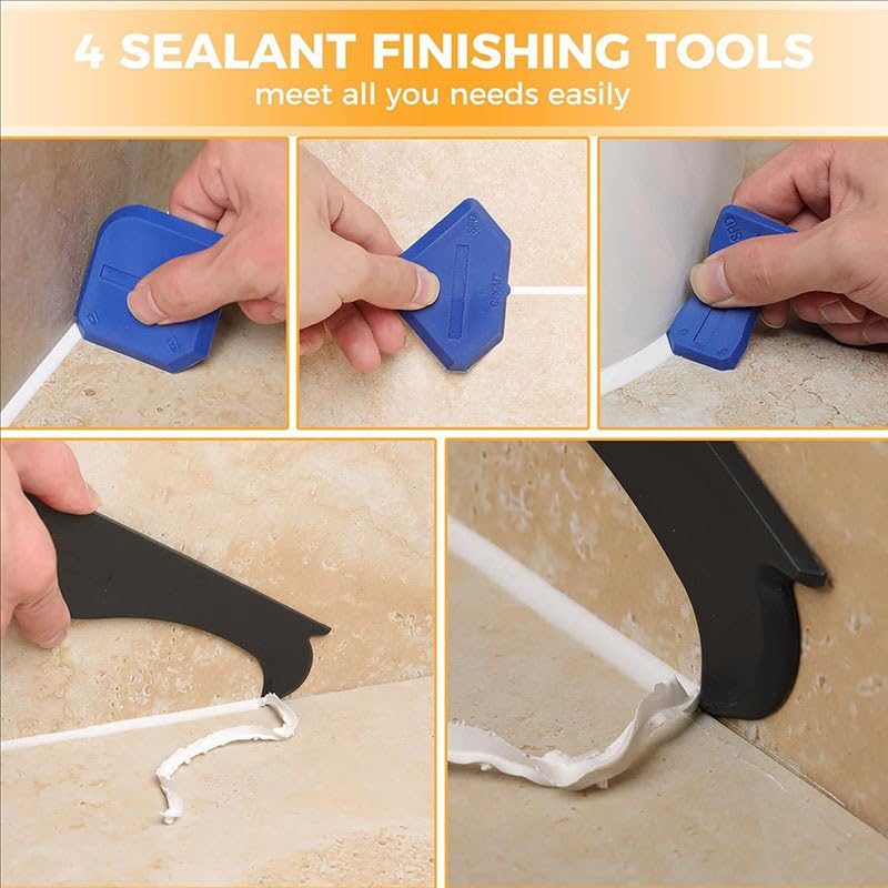 10PCS Silicone Curing Caulking Tool Stainless Steel Head, Multi Edge Scraper For Sealant Smoothing, Grout Cleaning Bathroom Kitchen, Black + Blue Scraper - color: Black + Blue Scraper