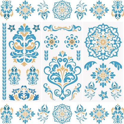 WANDIC 3 Sheets Rub On Transfer Stickers, Blue Pattern Waterproof Decals Furniture Craft Embellishments for DIY Scrapbooking Photo Albums,15 * 30cm - color: Blue Yellow Pattern