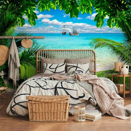artgeist - Peel and Stick Wall Mural, Living Room Tropical Island 96x69 in - color: #03, size: 69"x96"