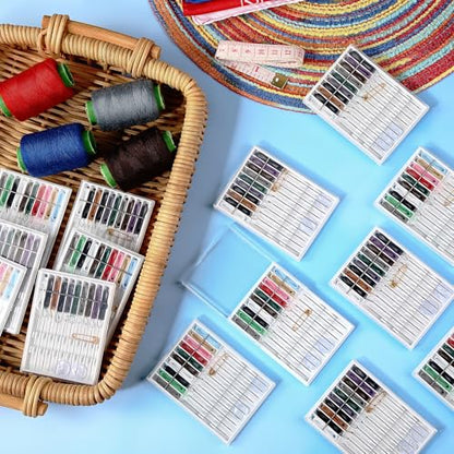 MTLEE 14 Boxes 140 Pieces Quick Fix Sewing Kit, Easy Pre Threaded Needle - color: Classic Color