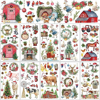 Lincia 10 Sheets Christmas Rub on Transfers for Crafts, Xmas Farm - style: Xmas Farm