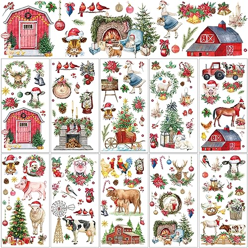 Lincia 10 Sheets Christmas Rub on Transfers for Crafts, Xmas Farm - style: Xmas Farm
