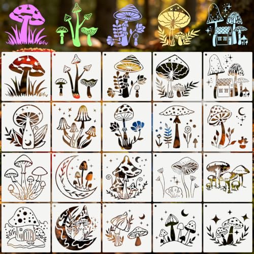 Mushroom Stencils for Crafts Reusable 20Pcs Stencils(5.8X5.8 Inch) - color: Mushroom 2