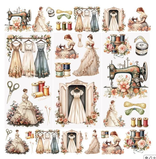 WANDIC 3 Sheets Rub on Transfer Stickers, Retro Dress Closet Patterns DIY Furniture Decorative Transfer Stickers Waterproof Furniture Decals for Scrapbook Present Boxes,15 * 30cm - color: Dress Theme