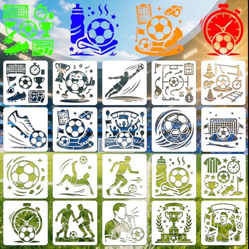 20Pcs Football World Soccer Stencils for Crafts Reusable(3.94X3.94 Inch) - color: Football