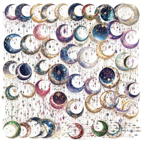 Fantasy Galaxy Stickers - 50pcs Aesthetic Transparent Waterproof Celestial Decals for Water Bottle Laptops,Scrapbook,Journals,Kindle Case Teens and Adults (Bright Color) - color: Bright Color