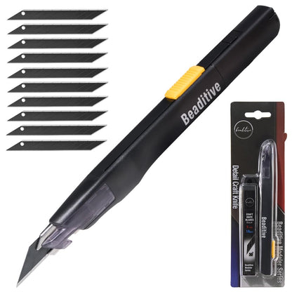 Beaditive High Precision Detail Craft Knife with 10 Blades - 30 Degree Blade Utility Knife - Art, Craft, Model Making (1 Black Knife, 10 Black Blades) - style: 1 Black Knife, 10 Black Blades