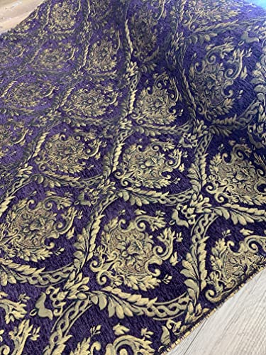 Damask Tapestry Chenille Fabric - Upholstery Fabric, 60" Width - Sold by The Yard (Purple/Gold) - color: Purple/Gold