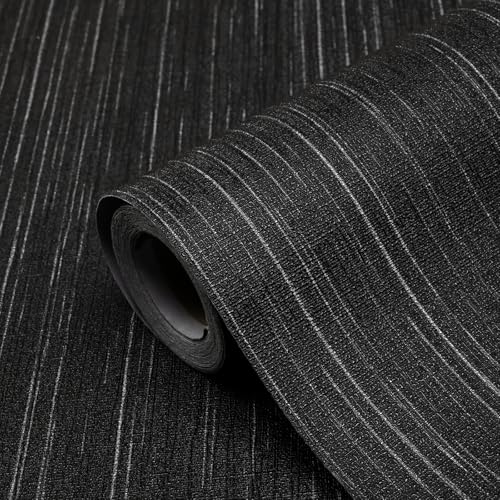 Black Grasscloth Peel and Stick Wallpaper Texture Contact Paper A Set of 15.7" X 480" Self-Adhesive Linen Removable Wallpaper Cabinets Counter Top Liners - color: Black, size: 15.7" x 480"
