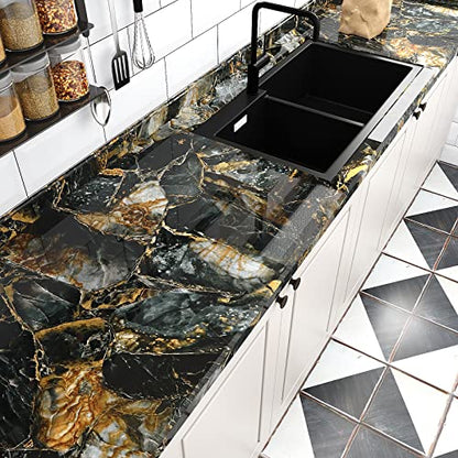 VEELIKE 15.7''x118'' Glossy Slate Gold Marble Countertop Contact Paper Waterproof Marble Wallpaper Peel and Stick Countertops for Kitchen Counter Top Covers Self Adhesive Vinyl for Bathroom Counter - size: 15.7" x 118"