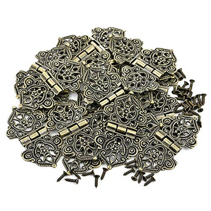 20Pcs Antique Bronze Engraved Hinges Decorative Hardware for Wooden Boxes