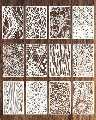 12 PCS Reusable Stencils, Abstract Painting Templates for DIY Crafts, Large