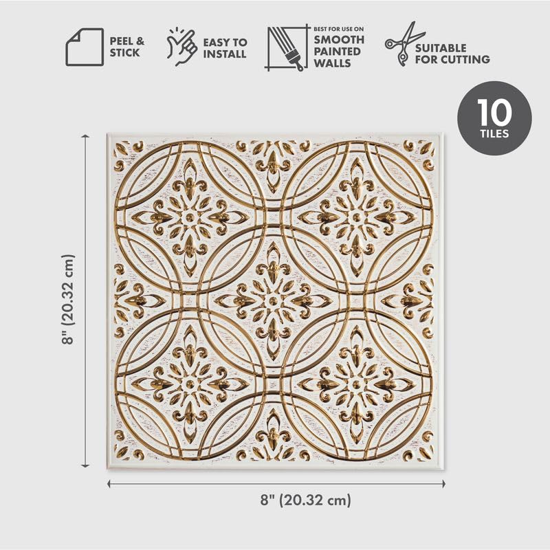 Peel and Stick Metal Tiles, Pastel Painted Gold, 10-Pack - style: Pastel Painted Gold
