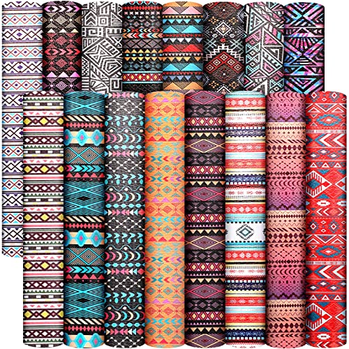 Weewooday 16 Pcs PU Faux Leather Sheets Striped Plaid Geometry Boho Vintage