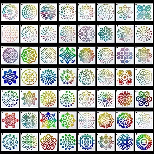 Augshy 56 Pack Mandala Stencils for Dot Painting on Wood Furniture - style: Mandala