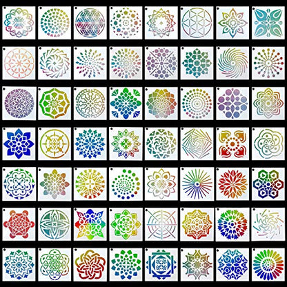 Augshy 56 Pack Mandala Stencils for Dot Painting on Wood Furniture - style: Mandala
