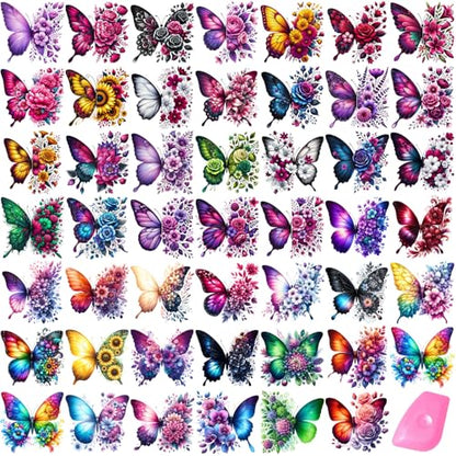 48 Sheets Rub on Transfers for Crafts and Furniture Rub on Transfer Stickers Decals for Wood,2.5 * 2.5inch (Butterfly Flower) - style: Butterfly Flower