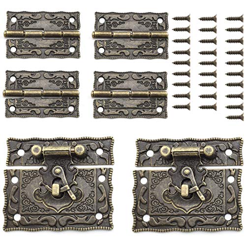 SDTC Tech Antique Bronze Right Hook Hasp Latch and Engraved Hinge Kit - color: Bronze