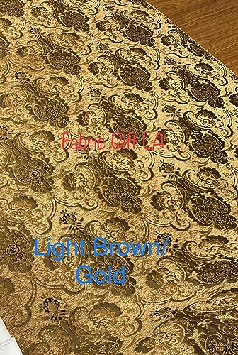 Damask, Chenille,Upholstery,Drapery Fabric, Sold By the Yard 58" Wide (Light Bron/Gold) - color: Light Bron/Gold